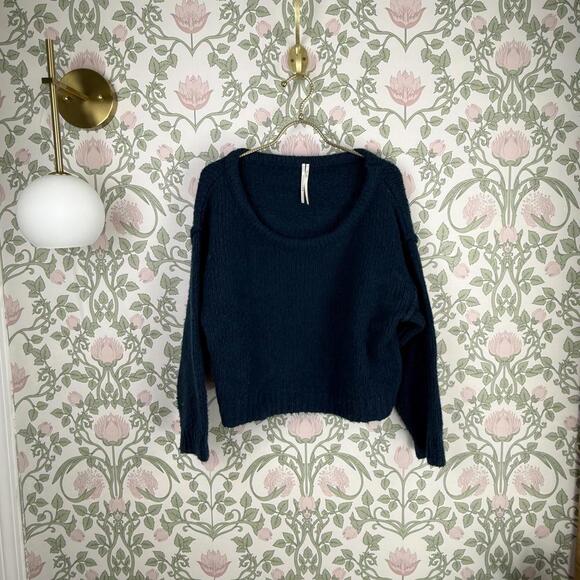 Anthropologie Sweaters - Anthropologie Scoopneck Wool Blend Cropped Navy Blue Knit Sweater - Size - Small